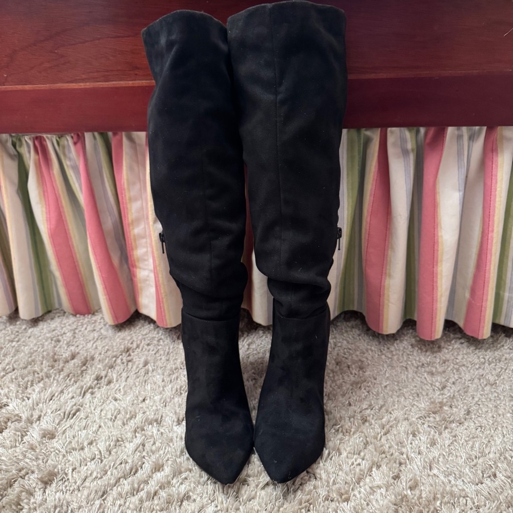 Jessica Simpson Black Suede Heeled Knee High Boots Size 9.5M - Picture 8 of 12